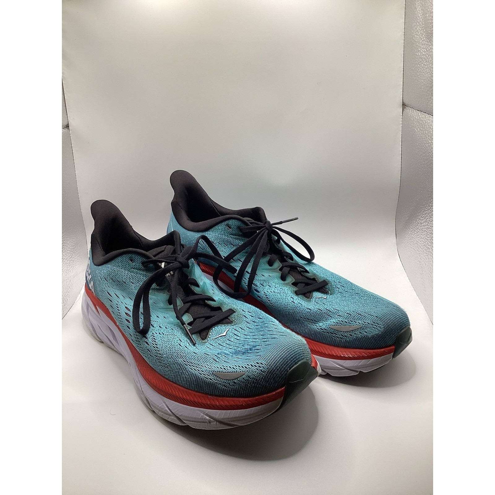 Hoka One One Clifton 8 Mens Running Shoes Blue Fog Red 1119393 Bfry Size 10.5